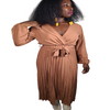 Womens Pleated Classy Fall Dress Caramel