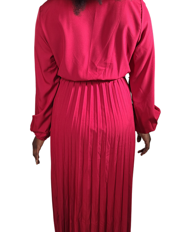 Womens Pleated Classy Fall Dress Maroon