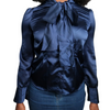 This blouse is classy and sophisticated, styled best with classic slacks or business casual bottoms, This would defiantly get you the job at that interview just compliment with a black or grey blazer.  True to size.  Not wearing to work? That's perfect, look bossy everywhere you go.   Imported Non-Stretch Bow Tie Cuffed sleeves Silk material 