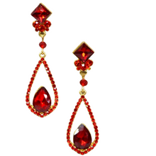  Double teardrop rhinestone earring in the color red 